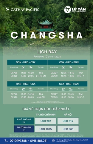 Cathay Pacific 2025: Mở bán đường bay mới đi Changsha (CSX)