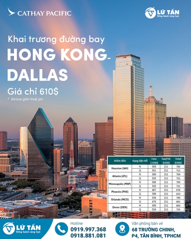 Khám Phá Đường Bay Mới Hong Kong - Dallas Cùng Cathay Pacific