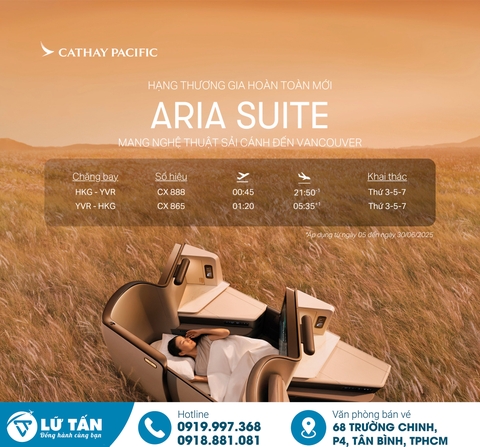 Trải nghiệm đỉnh cao cùng Aria Suite – Cathay Pacific trên tuyến bay Hồng Kông – Vancouver 2025