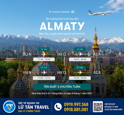 Cathay mở đường bay Hồng Kông - Almaty 2027