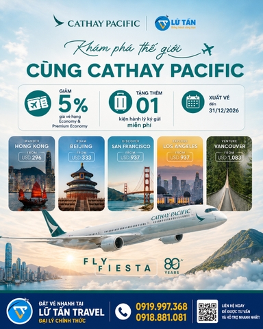 Cathay Pacific ưu đãi vé quốc tế 2026