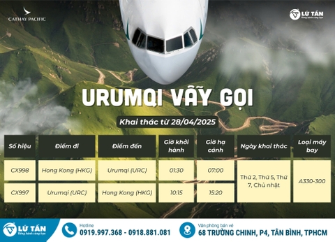 CATHAY PACIFIC MỞ ĐƯỜNG BAY MỚI: HỒNG KÔNG – URUMQI!