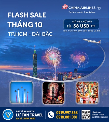 China Airlines TP.HCM – Đài Bắc từ 38 USD tháng 10
