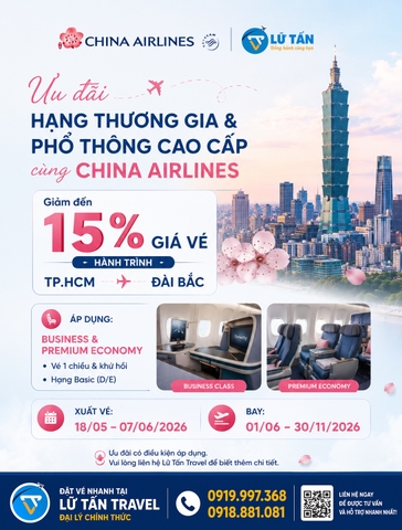 China Airlines ưu đãi Business và Premium 2026