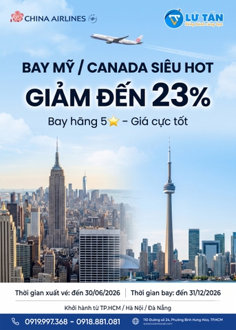 China Airlines Ưu Đãi Bay Mỹ & Canada 2026: Giảm Đến 23%
