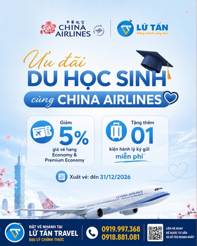 China Airlines ưu đãi vé du học sinh 2026