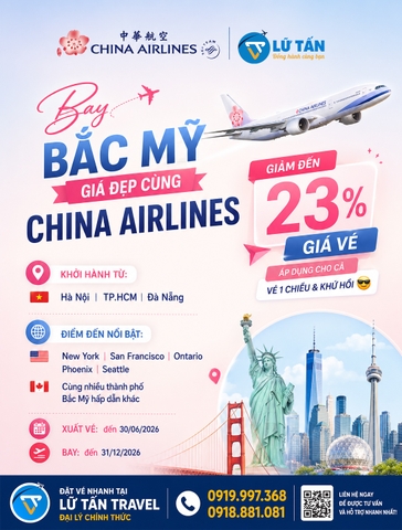 China Airlines ưu đãi vé Bắc Mỹ 2026