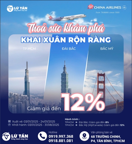 Ưu Đãi Bay Bắc Mỹ Lên Đến 12% Cùng China Airlines