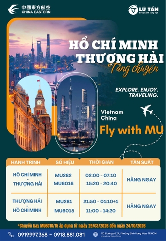 China Eastern 2026: Tăng chuyến TP.HCM – Thượng Hải