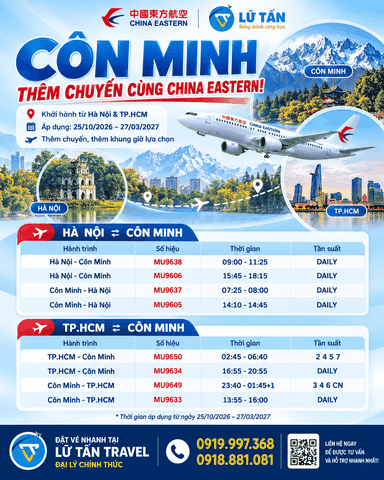 China Eastern tăng chuyến Hà Nội, TP.HCM đi Côn Minh
