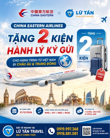 China Eastern tặng thêm hành lý đi Châu Âu 2026