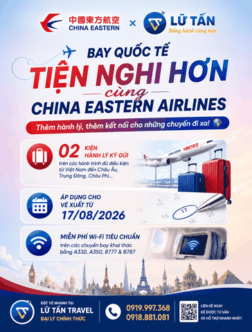 China Eastern Airlines ưu đãi hành lý, Wi-Fi 2026
