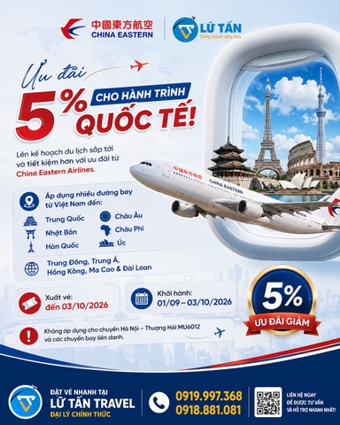 China Eastern giảm 5% vé quốc tế 2026