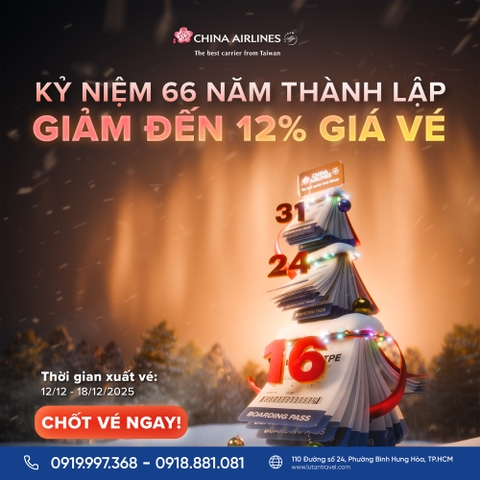 China Airlines 2025: Ưu đãi Giáng Sinh, Giảm đến 12% mọi điểm đến