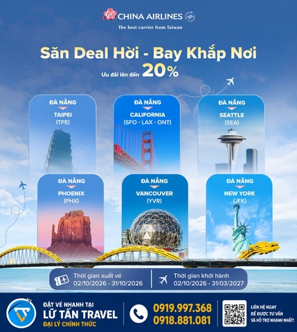 China Airlines giảm đến 20% vé từ Đà Nẵng đi quốc tế