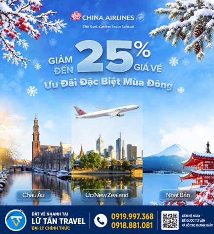 China Airlines Early Winter: giảm đến 25% vé quốc tế