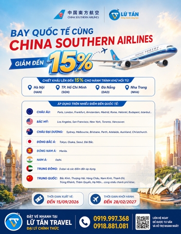 China Southern Airlines ưu đãi đến 15% năm 2026