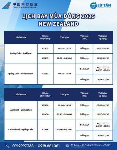 China Southern 2026: Lịch bay mùa đông New Zealand, nối chuyến Quảng Châu