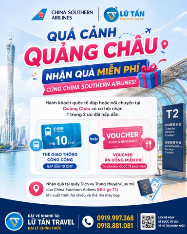 Quá cảnh Quảng Châu China Southern nhận quà 2026