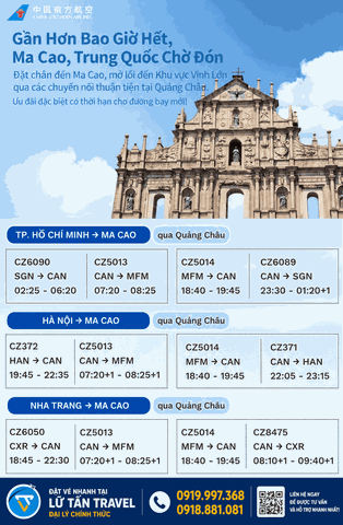 China Southern mở bay Quảng Châu – Macao hằng ngày