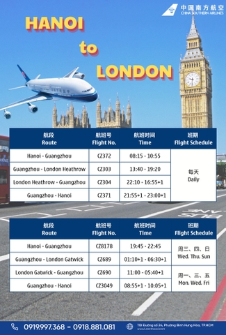 Lịch Bay Đi London China Southern Airlines Hè 2026 Mới Nhất