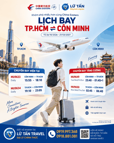 China Eastern tăng chuyến TP.HCM - Côn Minh 2026