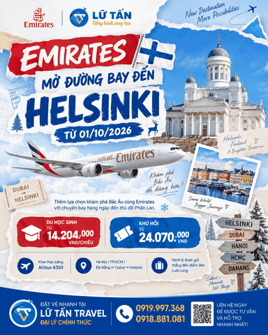 Emirates mở đường bay Helsinki mới 2026