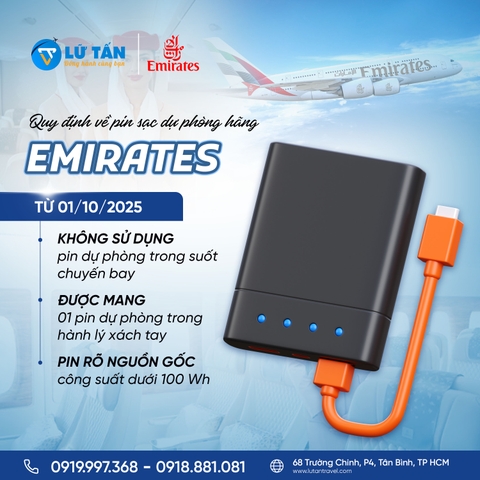 Emirates 2025: Quy định mới về pin dự phòng trên chuyến bay