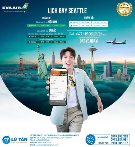 Bay Seattle cùng EVA Air chỉ từ 647 USD