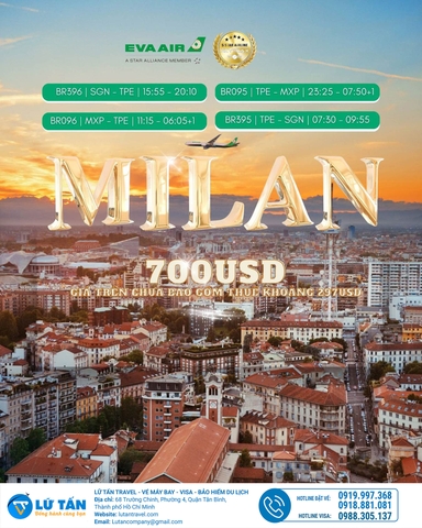 Eva Air khuyến mãi bay Sài Gòn – Milan chỉ từ 700 USD