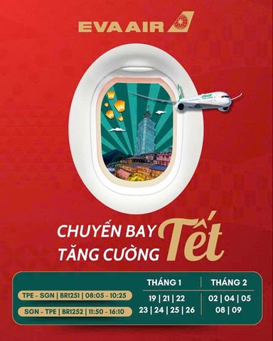 Eva Air Tăng Cường Chuyến Bay Dịp Tết Nguyên Đán 2025 – Dễ Dàng Về Quê Đón Tết