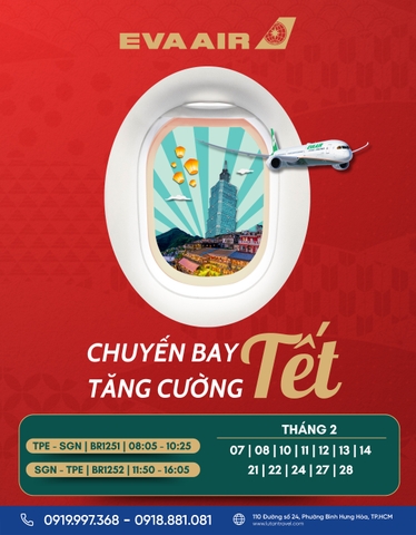 EVA Air 2026: Tăng cường chuyến bay Tết Nguyên Đán TP.HCM ⇄ Đài Bắc