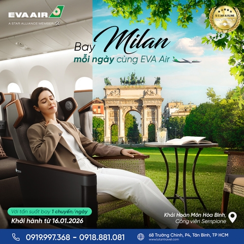 EVA Air 2026: Bay Milan mỗi ngày từ 16/01, trải nghiệm Premium Economy 5 sao