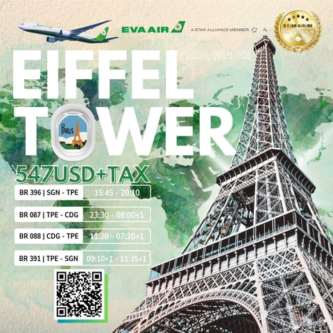 EVA AIR Bay Paris chỉ từ 547 USD