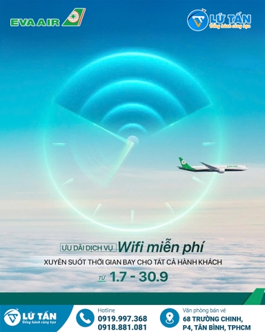 EVA Air miễn phí Wifi toàn chuyến bay 2025