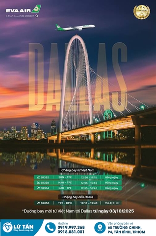 EVA Air khai trương đường bay Việt Nam – Dallas
