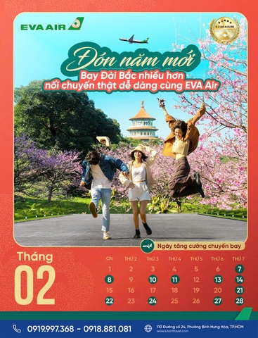 EVA Air 2026: Tăng chuyến TP.HCM – Đài Bắc tháng 2, bay Mỹ, Canada tiện lợi