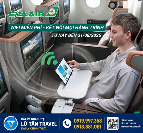EVA Air miễn phí WiFi trên chuyến bay mới nhất 2026