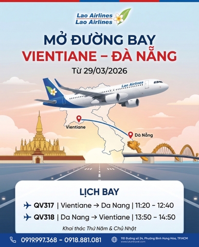 Lao Airlines Mở Lại Đường Bay Vientiane Đà Nẵng 2026