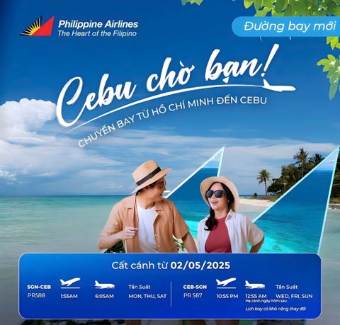 Philippine Airlines mở đường bay mới: TP.HCM - Cebu từ 02/05/2025