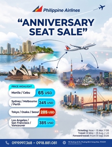 Philippine Airlines Anniversary Seat Sale 2026: Vé Quốc Tế Giá Sốc
