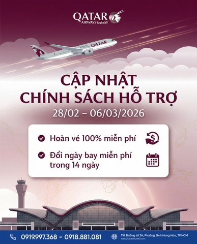 Chính Sách Hỗ Trợ Qatar Airways: Hoàn Đổi Vé Miễn Phí 2026