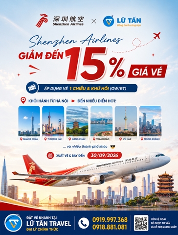 Shenzhen Airlines giảm vé đi Trung Quốc 2026
