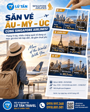 Singapore Airlines ưu đãi vé Âu Mỹ Úc 2026