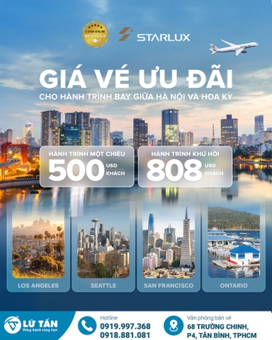 Ưu đãi vé máy bay Hà Nội đi Mỹ STARLUX 2025