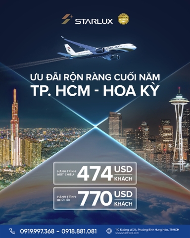 STARLUX Airlines 2026: Deal Bay Mỹ cuối năm, vé từ 474 USD