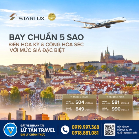 STARLUX ưu đãi vé Mỹ và Praha từ 504 USD 2026