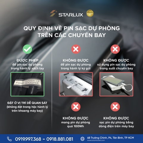 STARLUX 2025: Quy định mới về pin sạc dự phòng trên máy bay