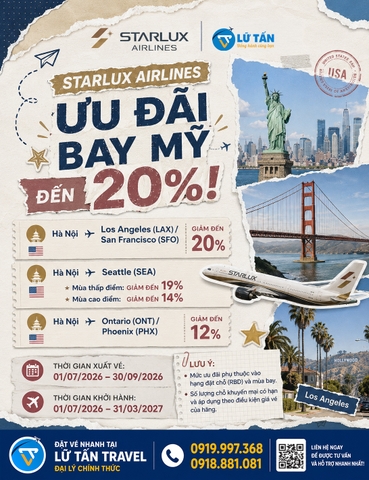 STARLUX Airlines ưu đãi vé đi Mỹ mới nhất 2026