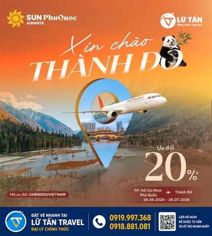 Sun PhuQuoc Airways ưu đãi vé Thành Đô mới nhất 2026
